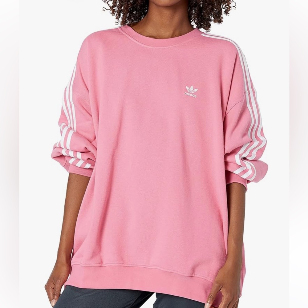 Adidas Originals Adicolor Classics Oversized Sweatshirt China Pink Cropped - Picture 6 of 6